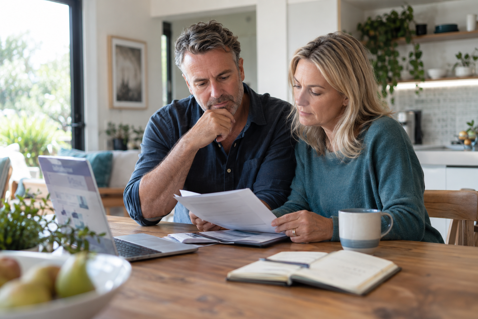 Illustrative Australian and New Zealand couple reviewing treatment information at home